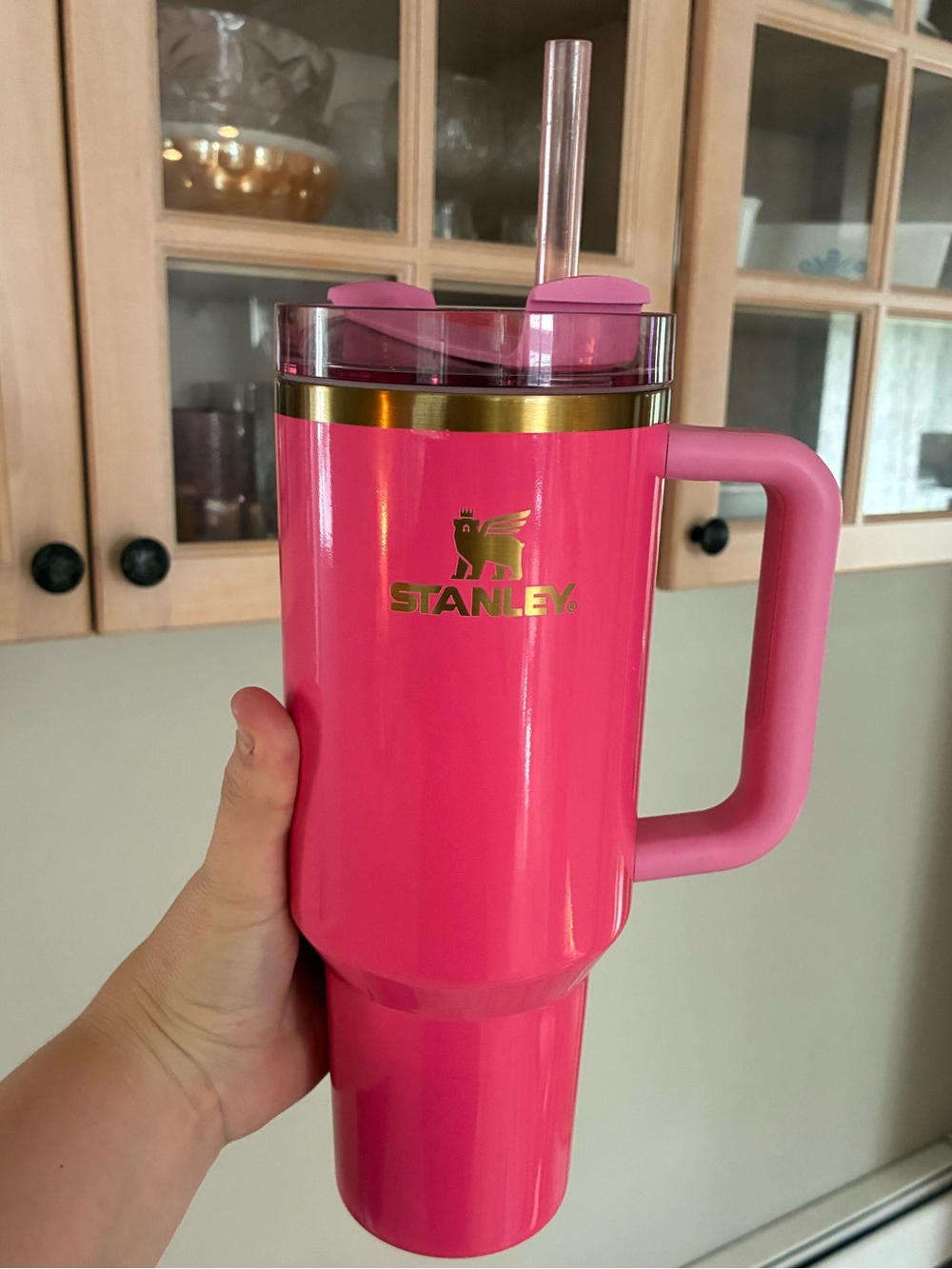 Stanley Pink & gold Tumbler with Handle and Straw